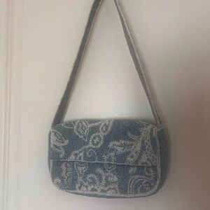 Elegant Blue and White Beaded Bag